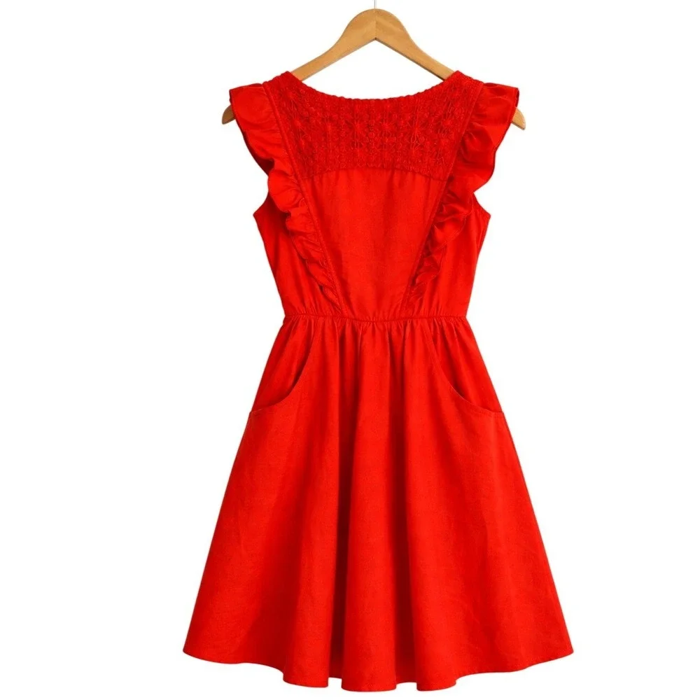 Free People Half Moon Ruffle Mini Dress Red Sz M‎ Tuxedo Crochet Boho Roulette